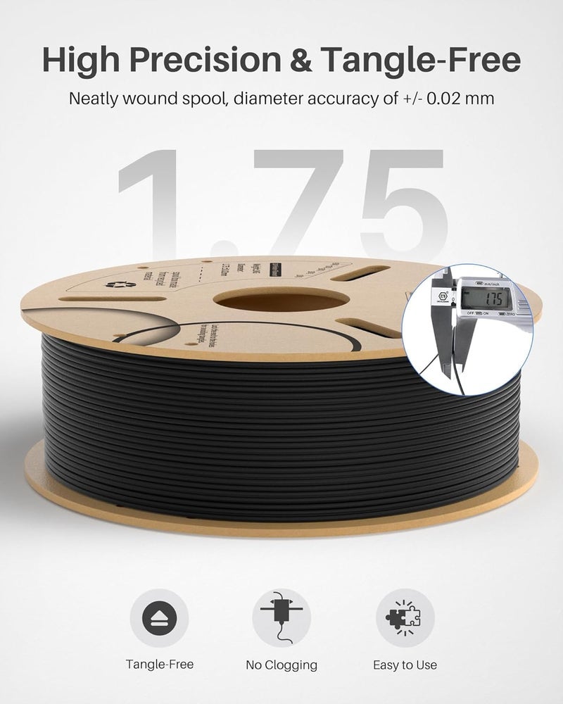 ELEGOO خيوط PLA من ألياف الكربون 1.75 مم باللون الأسود 1 كجم، خيوط PLA-CF قوية لطابعة 3D بدقة أبعاد +/- 0.02 مم، بكرة كرتونية 1 كجم (2.2 رطل) تناسب معظم طابعات 3D FDM - Image 4